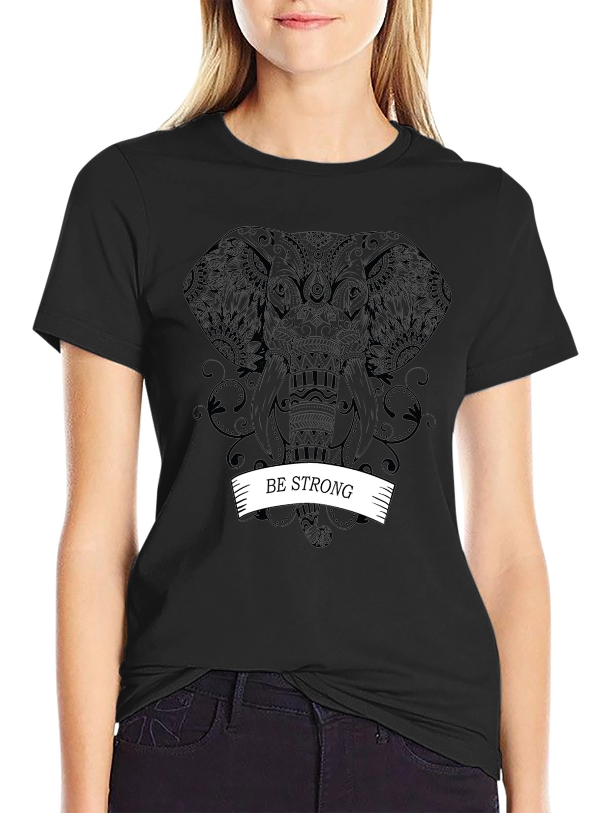 Be Strong Elephant Graphic Tee - Black