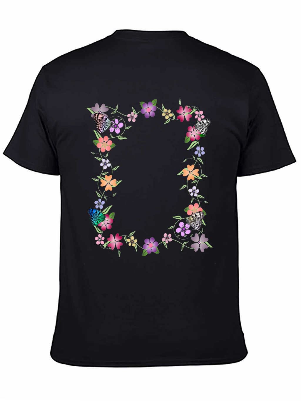 Floral Butterfly Black T-Shirt
