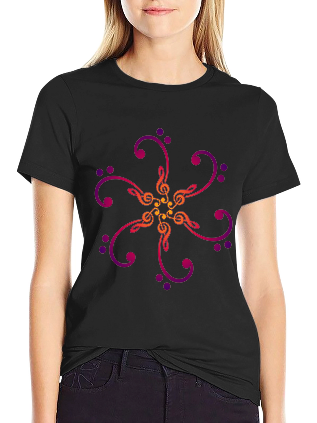 Musical Notes Graphic Print Black T-Shirt