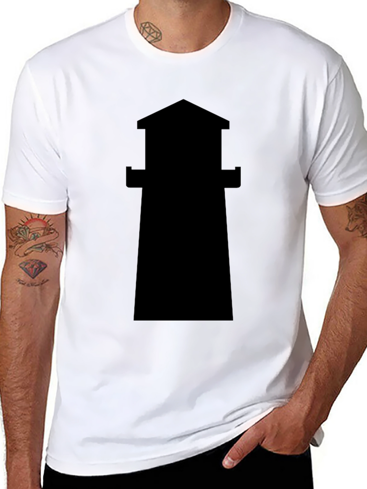 Lighthouse Silhouette Tee - Classic Black Cotton T-Shirt