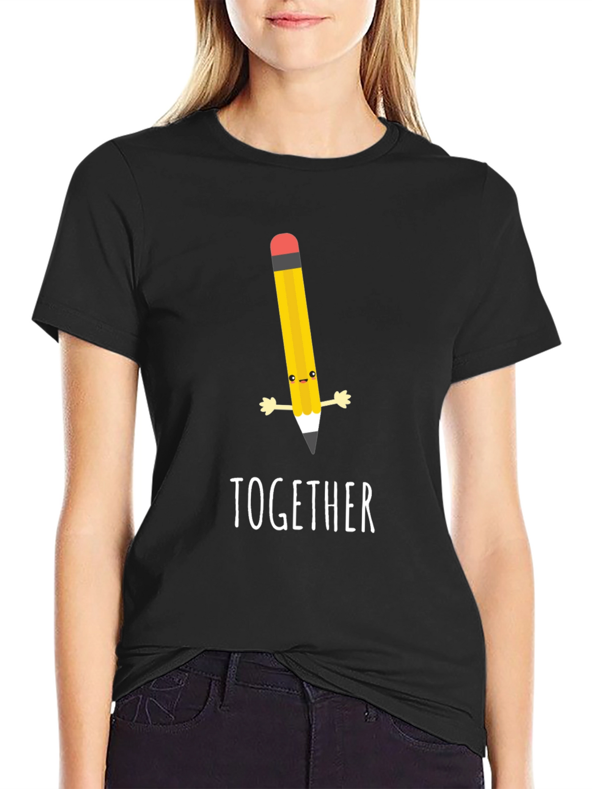 Together Pencil Graphic Black T-Shirt