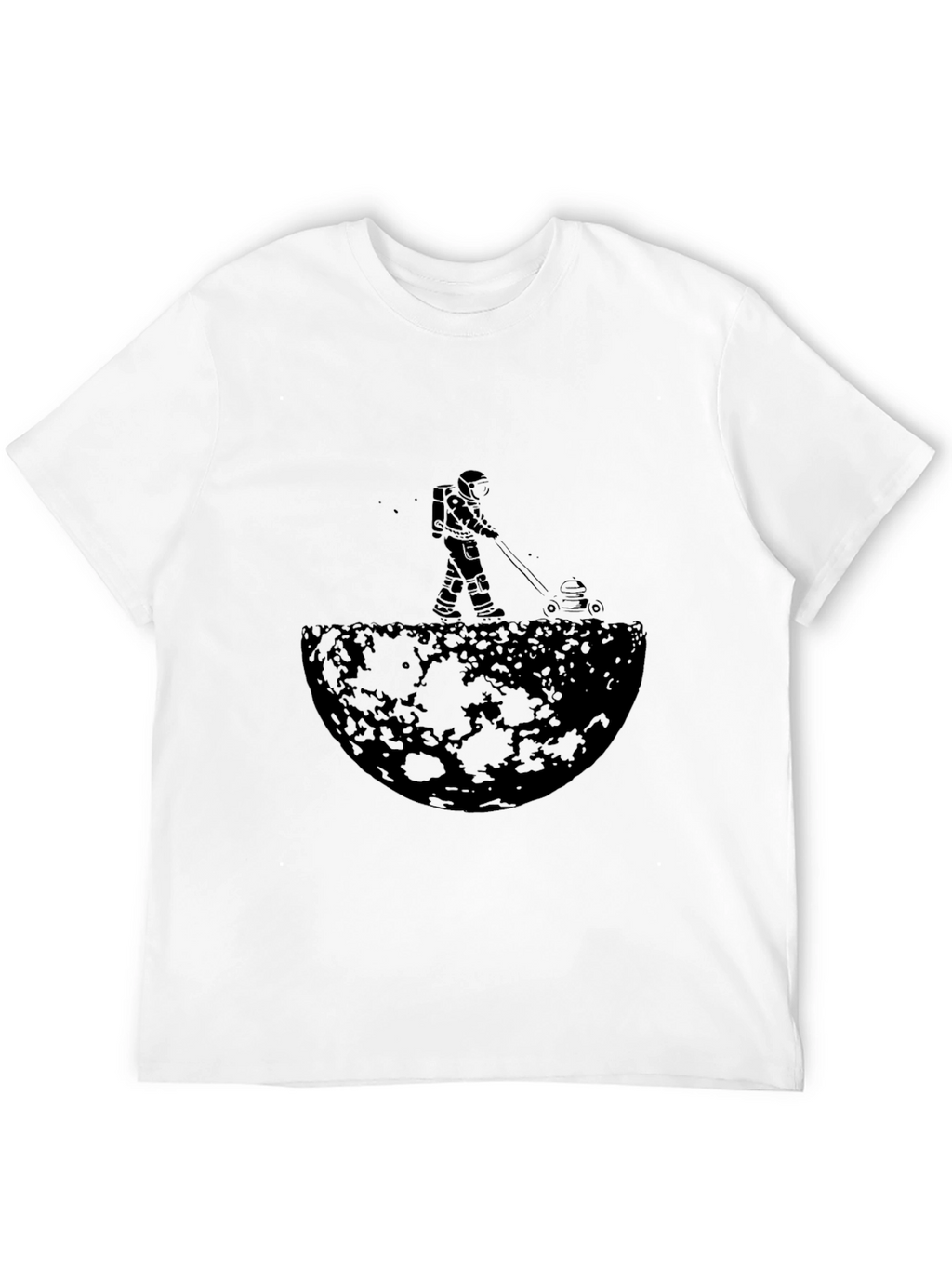 Astronaut Mowing Moon Lawn Black Graphic Tee