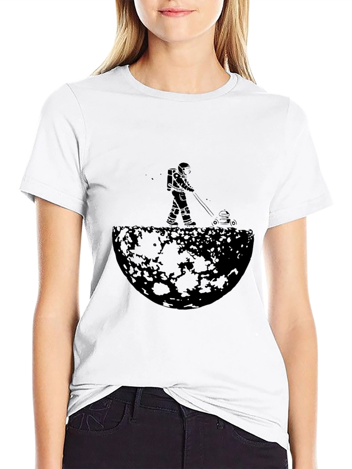 Astronaut Mowing Moon Lawn Black Graphic Tee