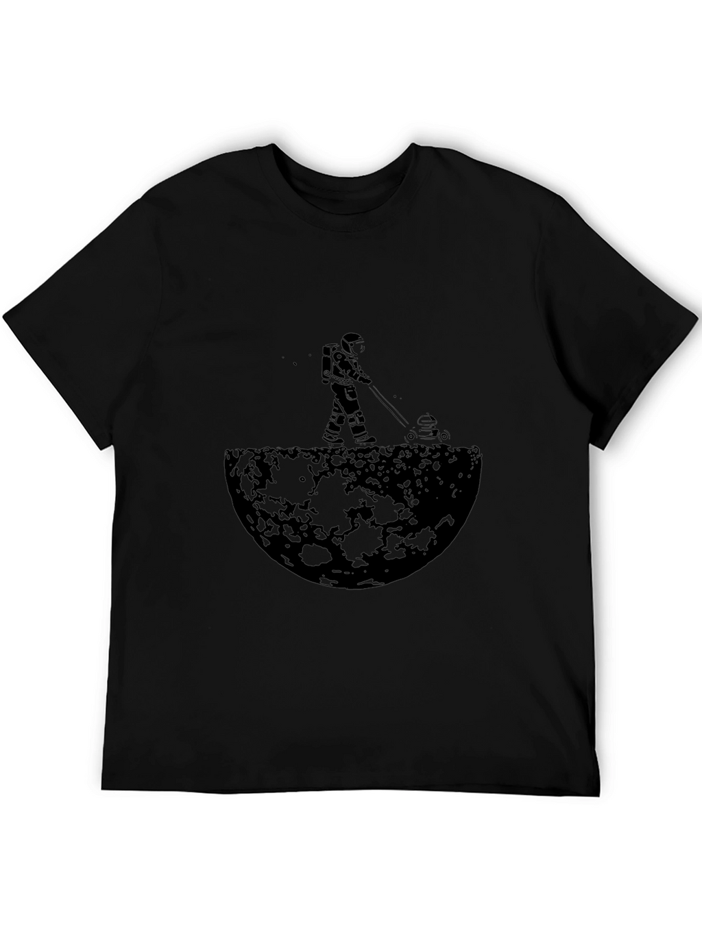 Astronaut Mowing Moon Lawn Black Graphic Tee