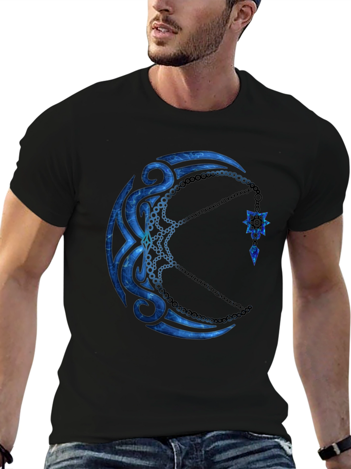 Tribal Moon Graphic Black T-Shirt