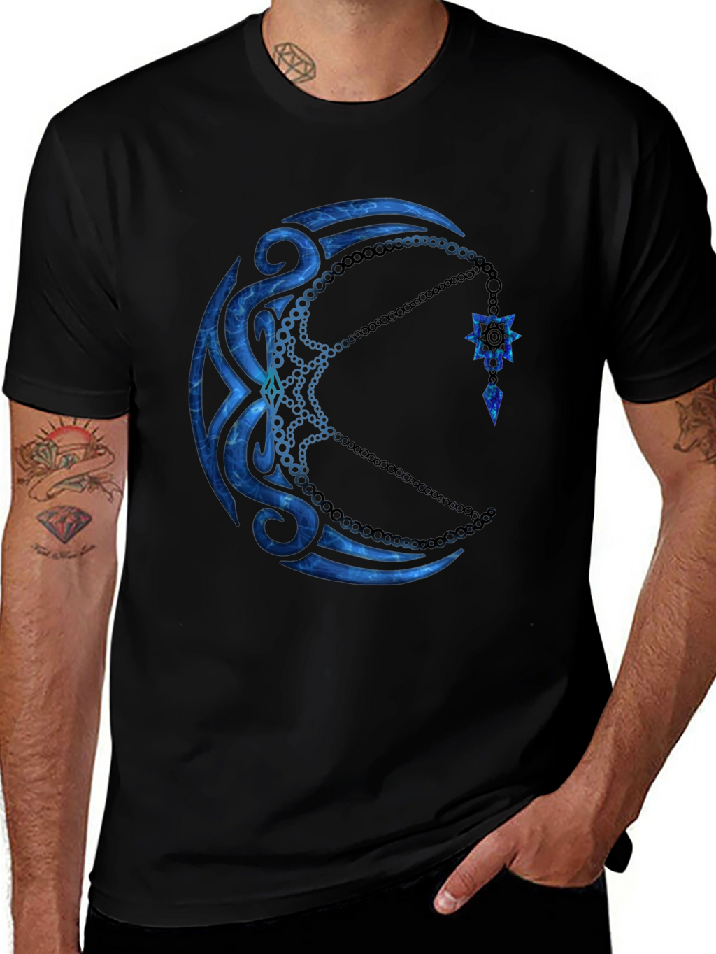 Tribal Moon Graphic Black T-Shirt