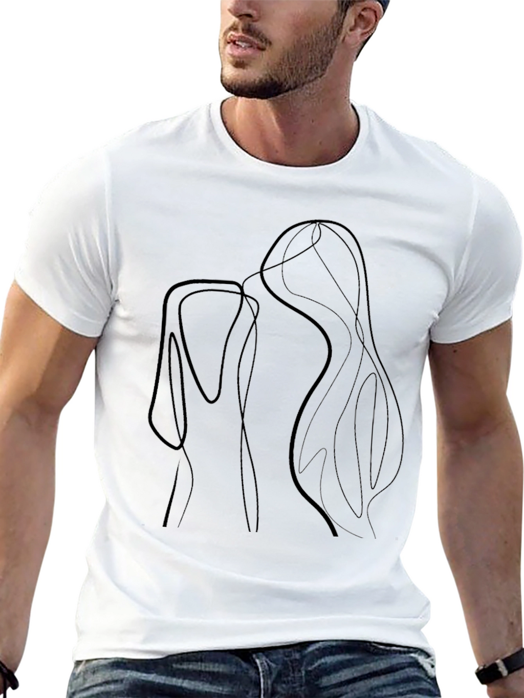Abstract Line Art Black T-Shirt