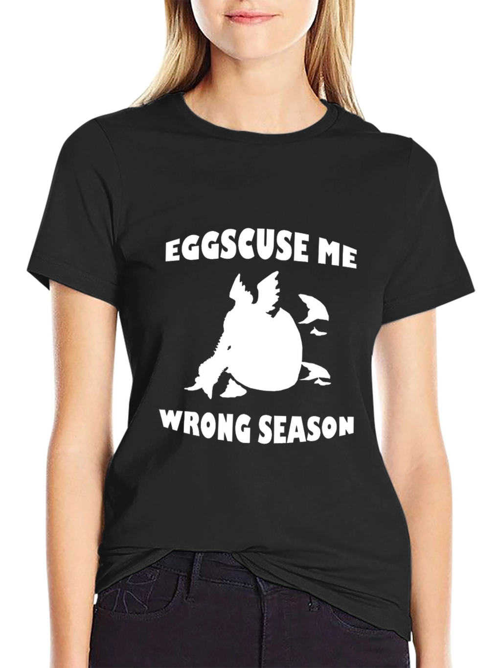 Eggscuse Me Wrong Season Black Graphic Tee