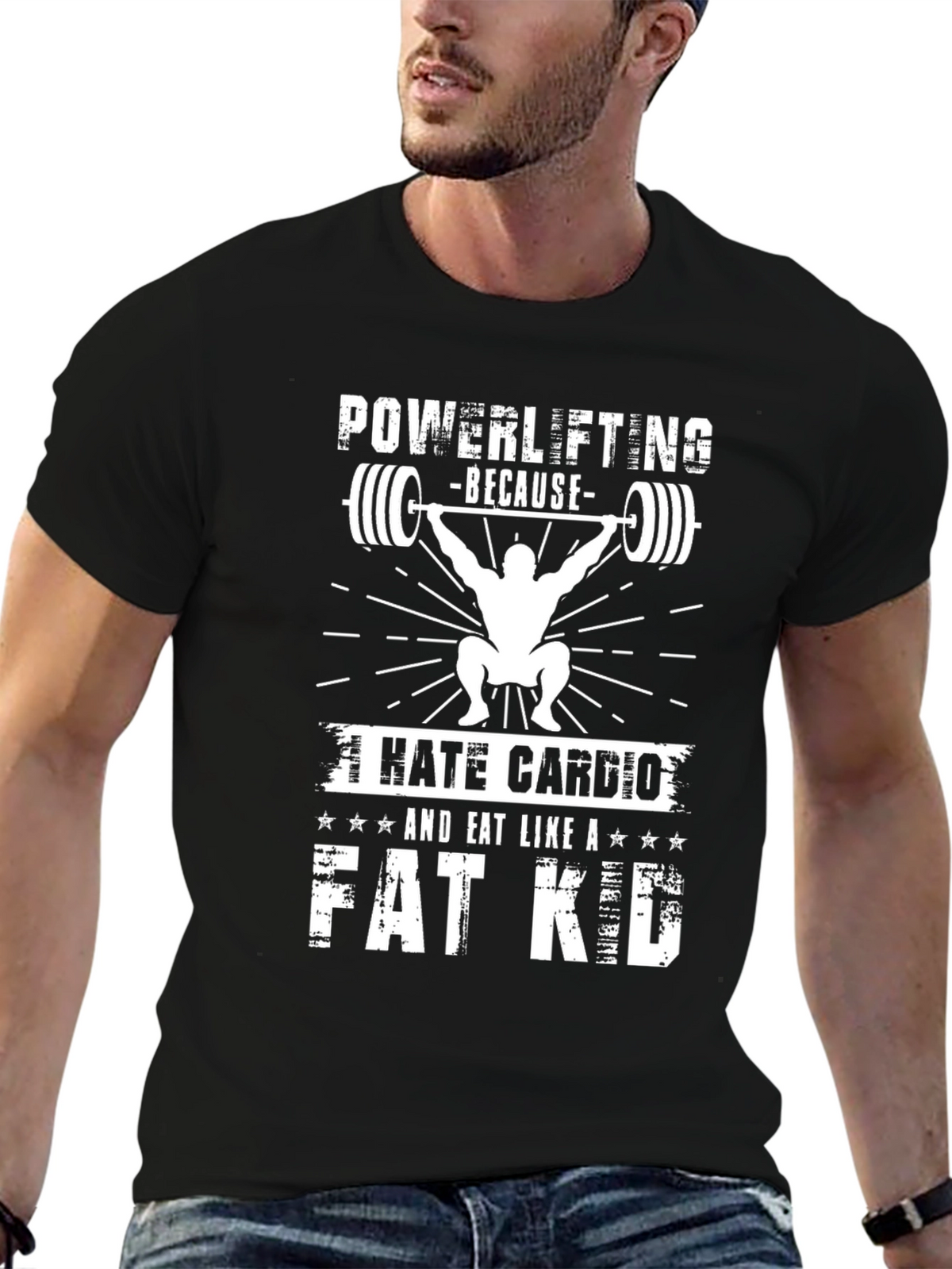 Powerlifting Fat Kid Black Graphic T-Shirt