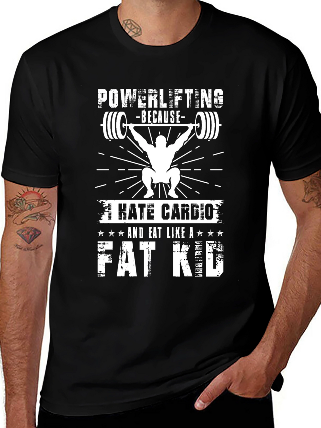 Powerlifting Fat Kid Black Graphic T-Shirt