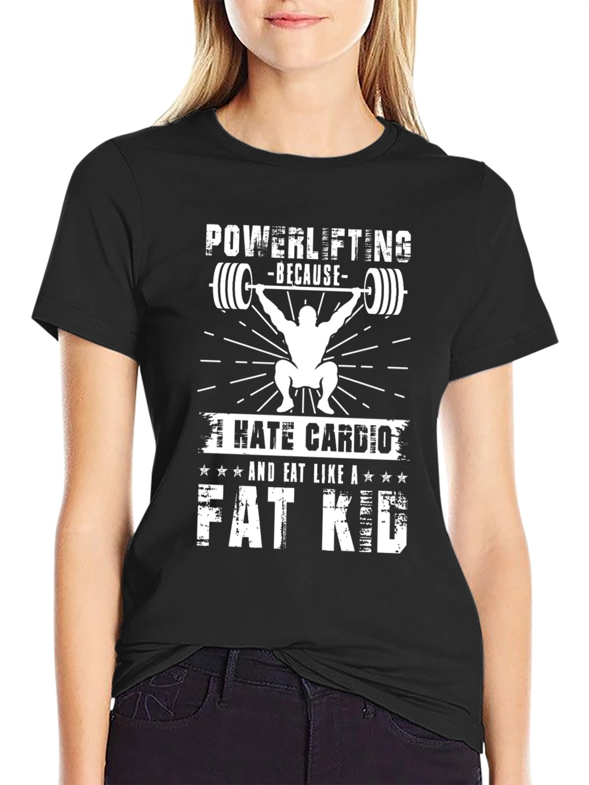 Powerlifting Fat Kid Black Graphic T-Shirt