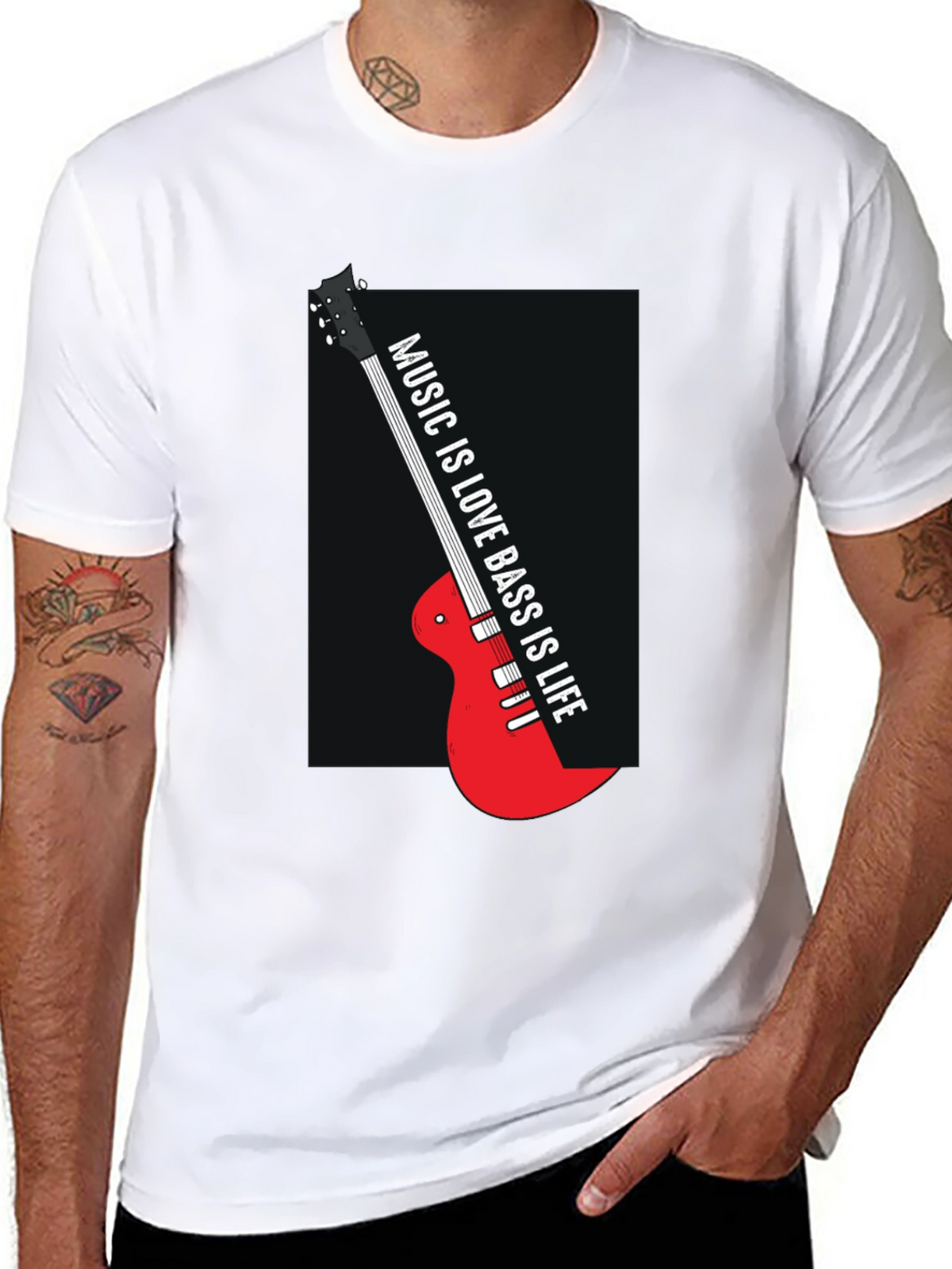 Music is Love Bass is Life Black T-Shirt
