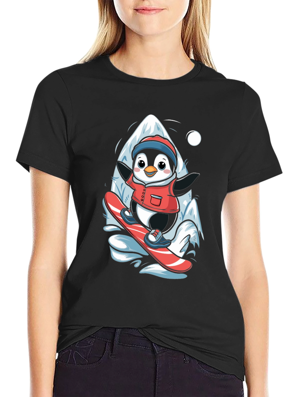 Penguin Snowboarding T-Shirt - Cute Graphic Tee