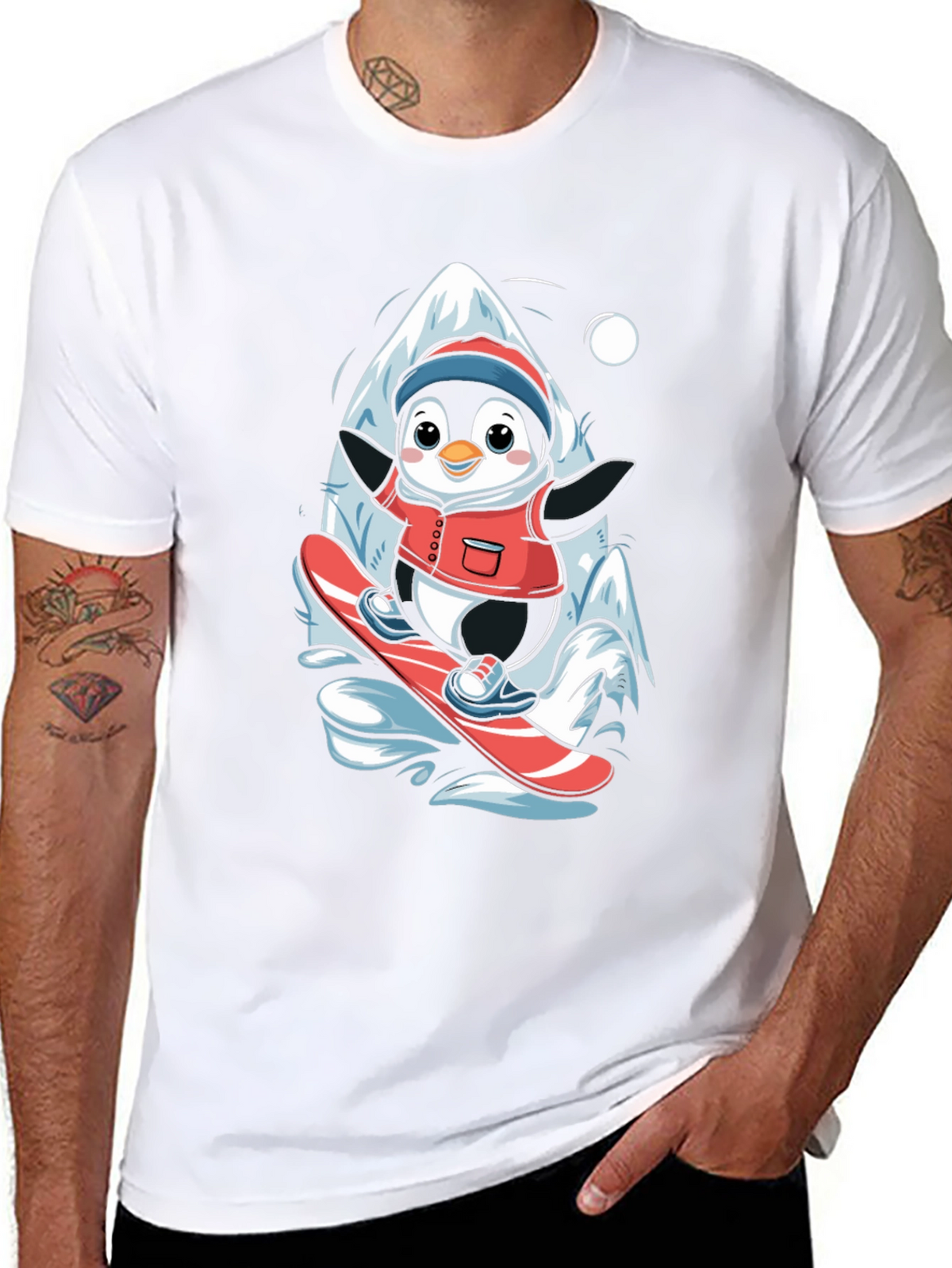 Penguin Snowboarding T-Shirt - Cute Graphic Tee