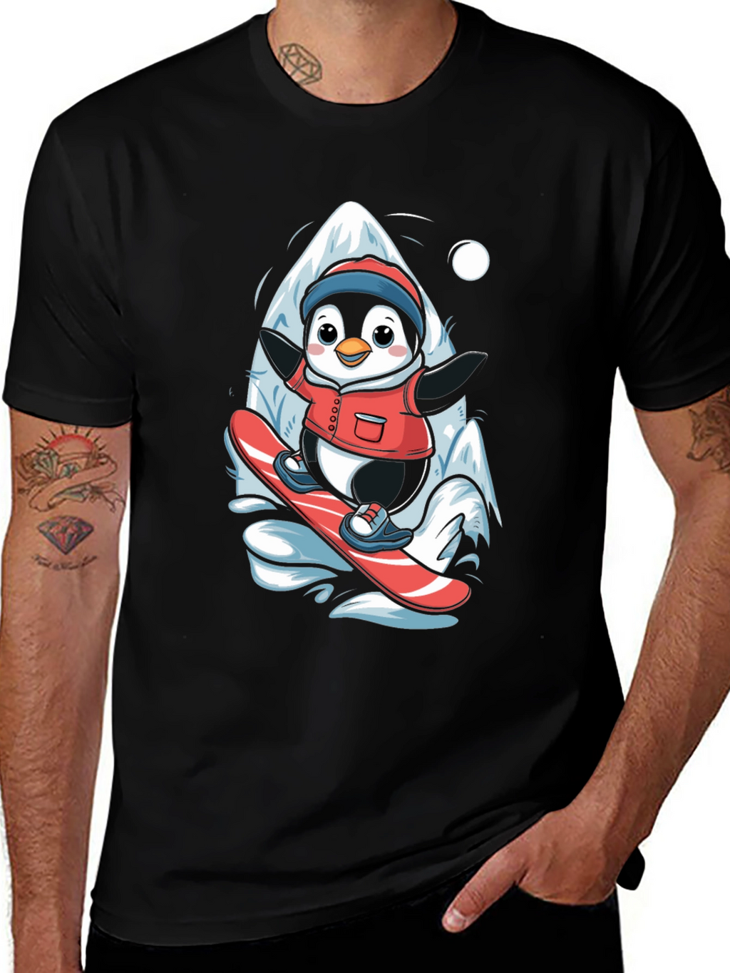 Penguin Snowboarding T-Shirt - Cute Graphic Tee