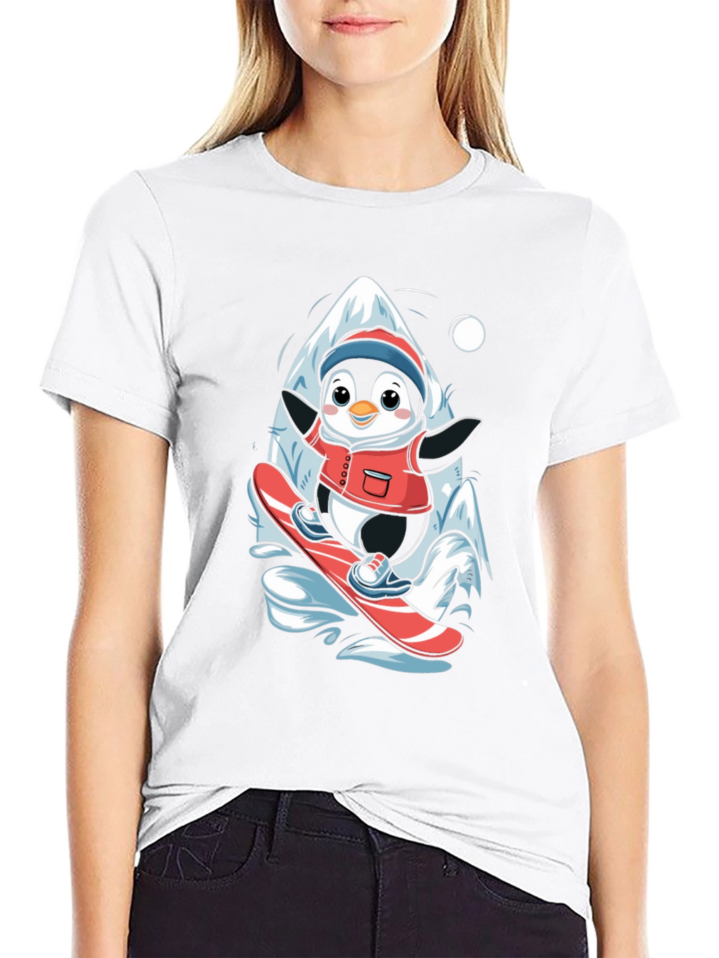 Penguin Snowboarding T-Shirt - Cute Graphic Tee