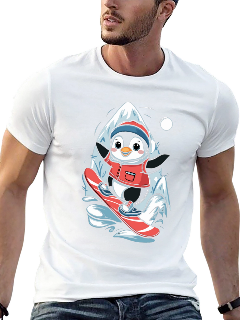 Penguin Snowboarding T-Shirt - Cute Graphic Tee