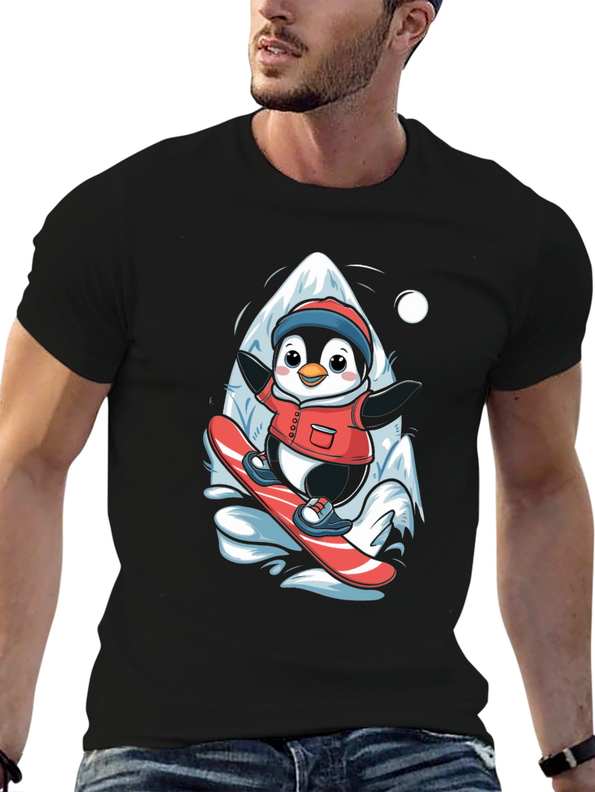 Penguin Snowboarding T-Shirt - Cute Graphic Tee