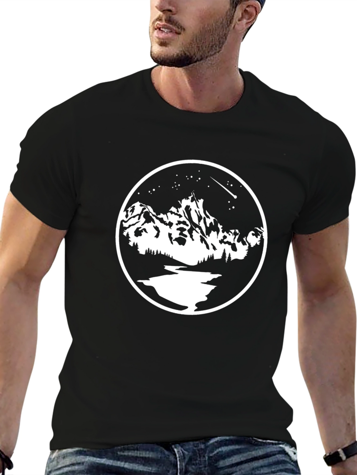 Mountain Scene Graphic Tee - Black