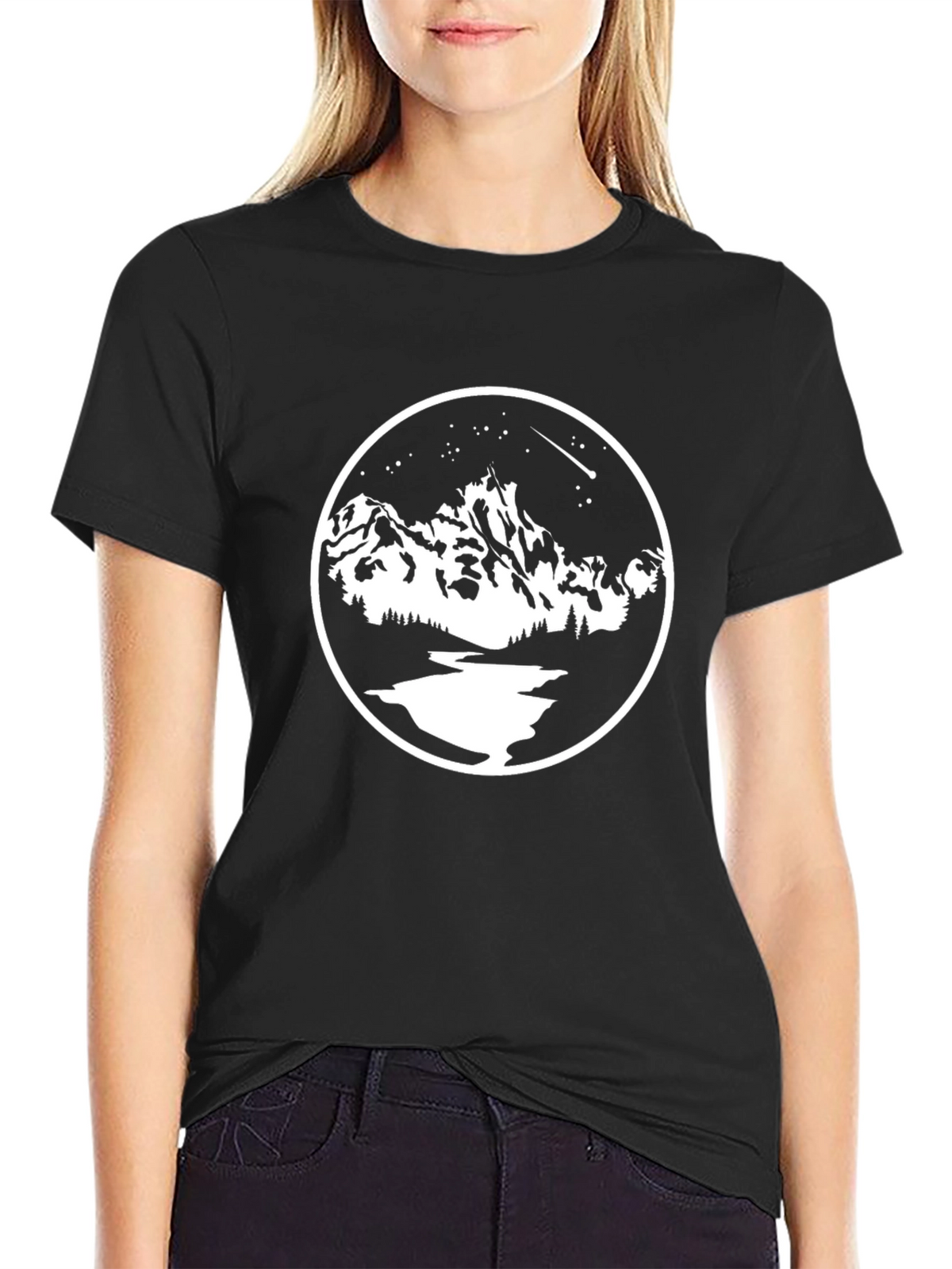 Mountain Scene Graphic Tee - Black