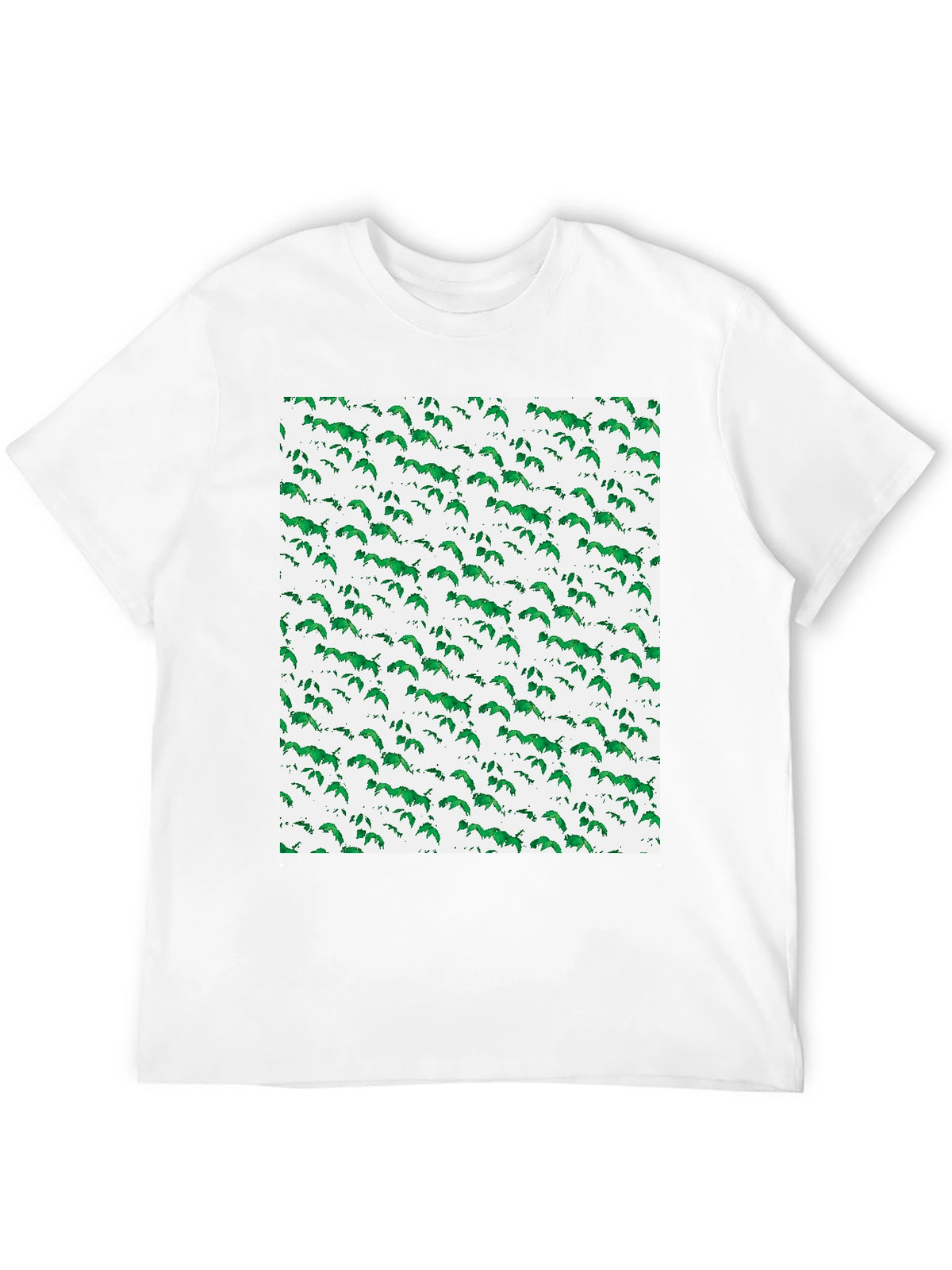 Green Leaf Pattern Black T-Shirt