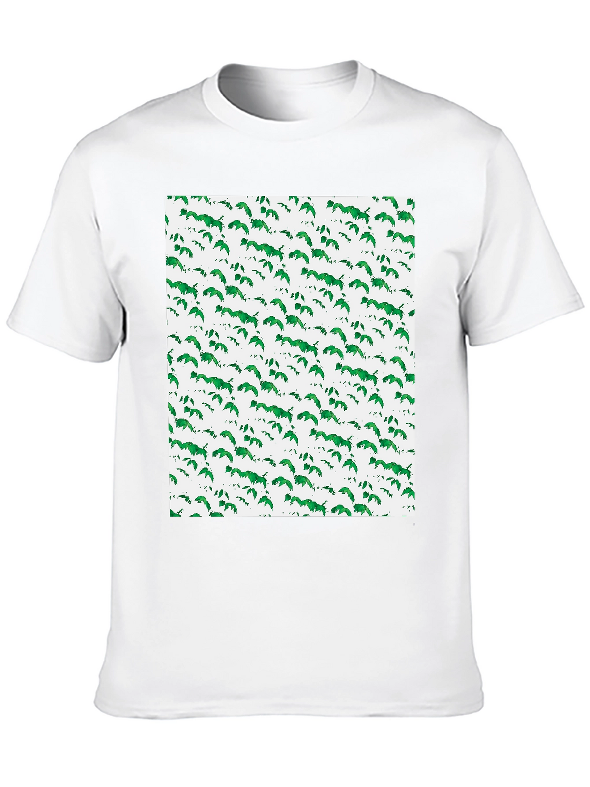 Green Leaf Pattern Black T-Shirt
