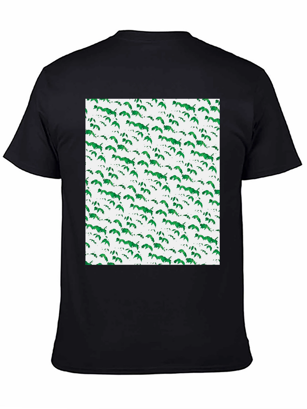 Green Leaf Pattern Black T-Shirt