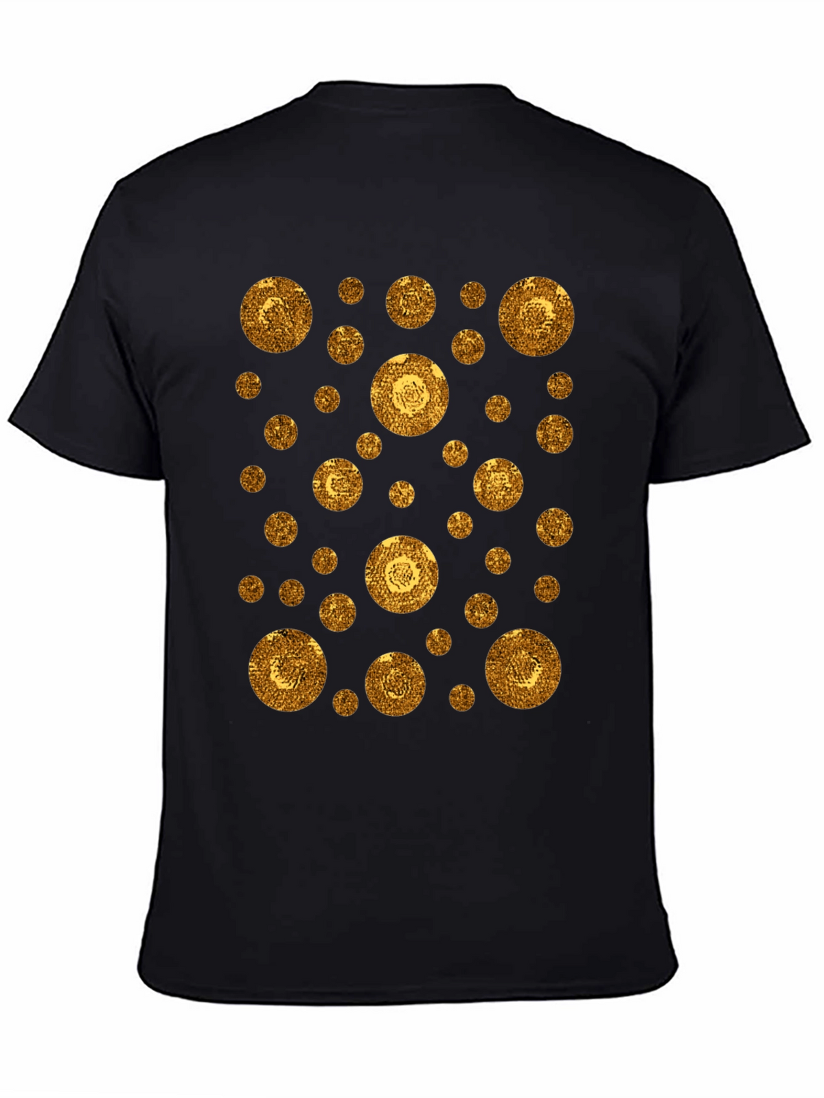Gold Circle Pattern Black T-Shirt