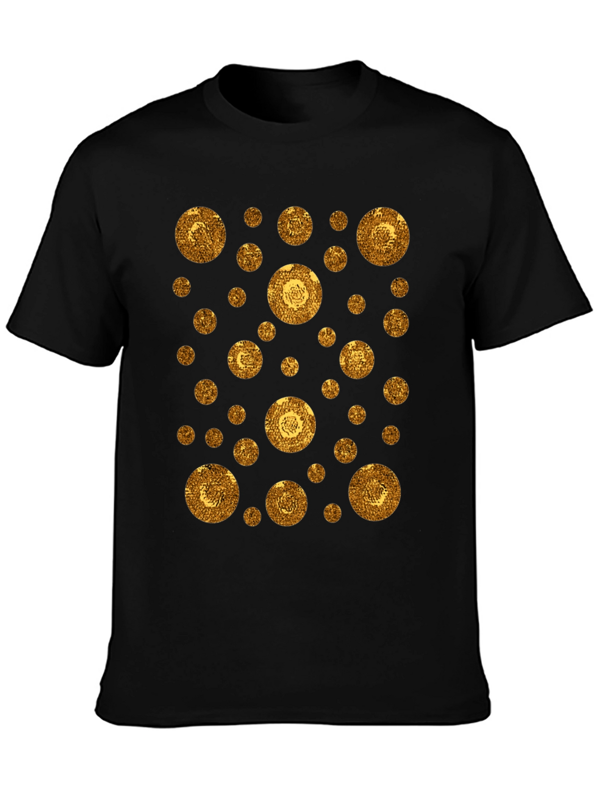 Gold Circle Pattern Black T-Shirt