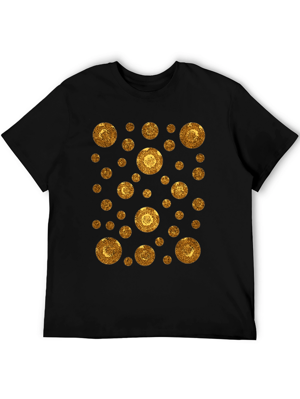 Gold Circle Pattern Black T-Shirt