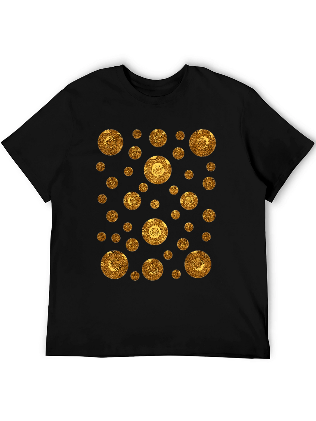 Gold Circle Pattern Black T-Shirt