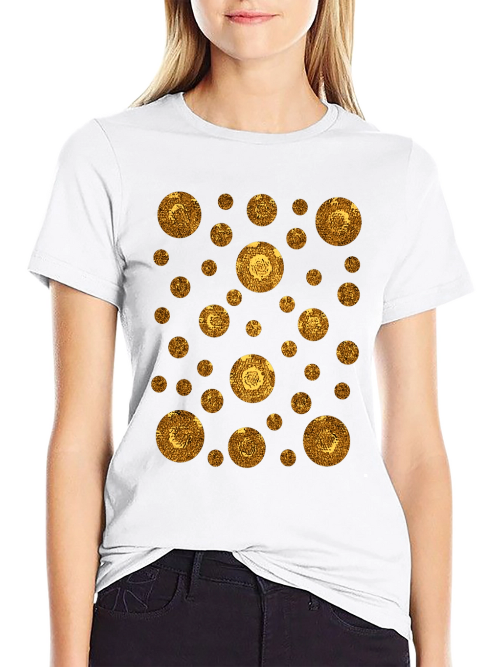 Gold Circle Pattern Black T-Shirt