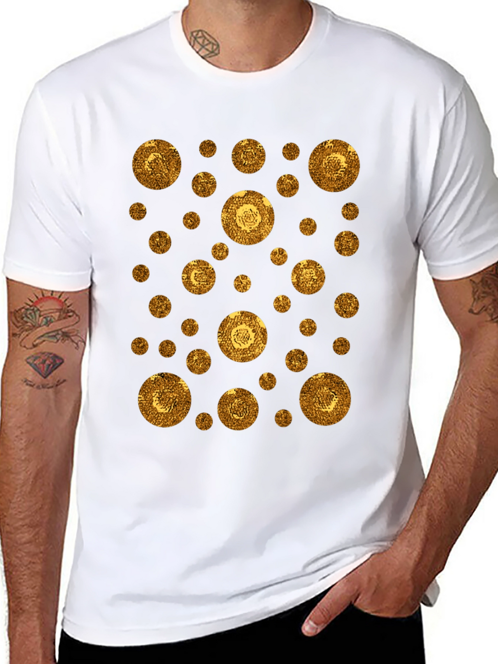 Gold Circle Pattern Black T-Shirt