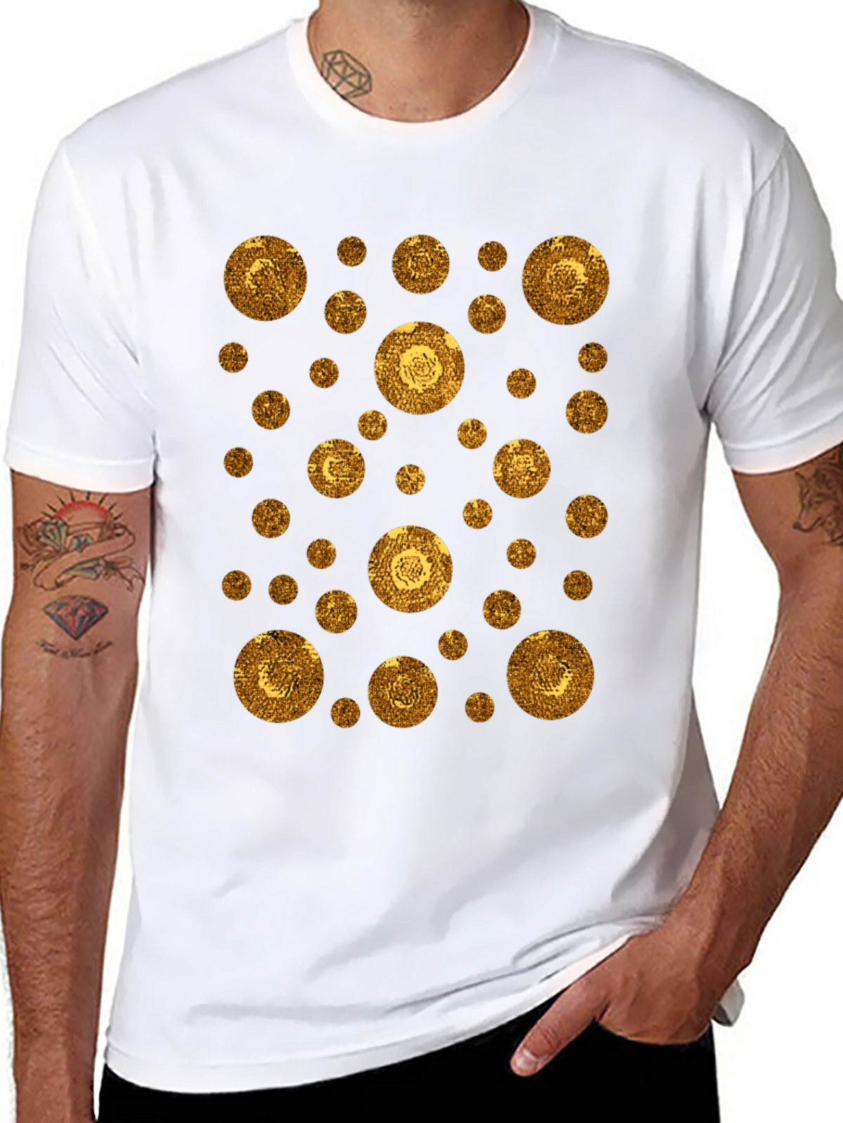 Gold Circle Pattern Black T-Shirt