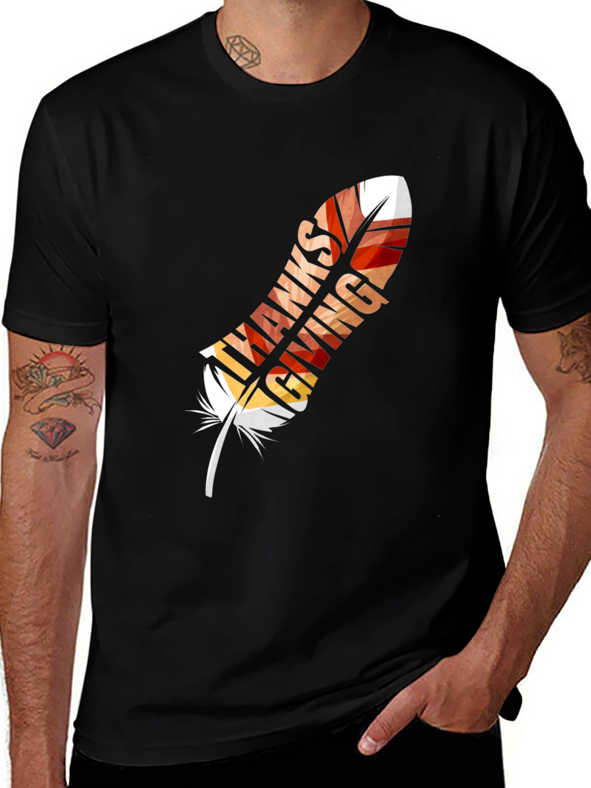 Thanksgiving Feather Graphic T-Shirt - Fall Festive Tee