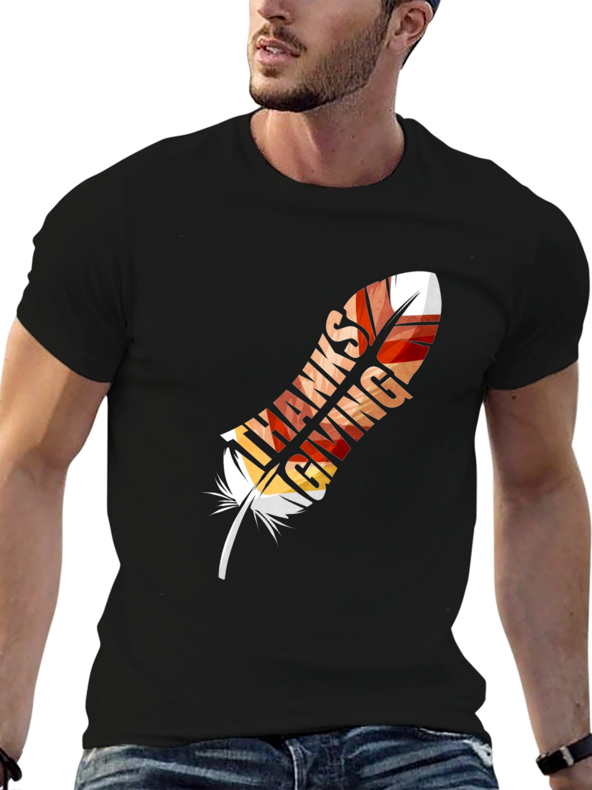 Thanksgiving Feather Graphic T-Shirt - Fall Festive Tee