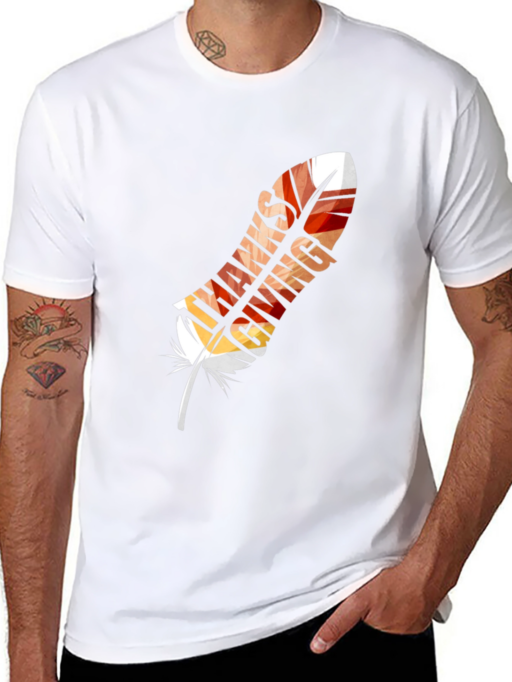 Thanksgiving Feather Graphic T-Shirt - Fall Festive Tee