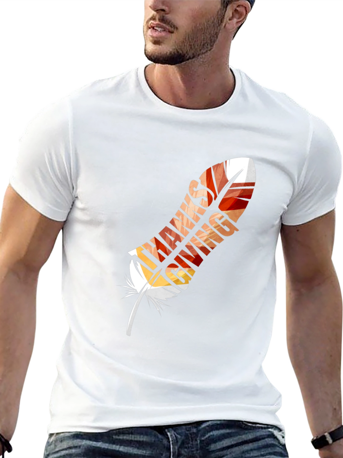 Thanksgiving Feather Graphic T-Shirt - Fall Festive Tee