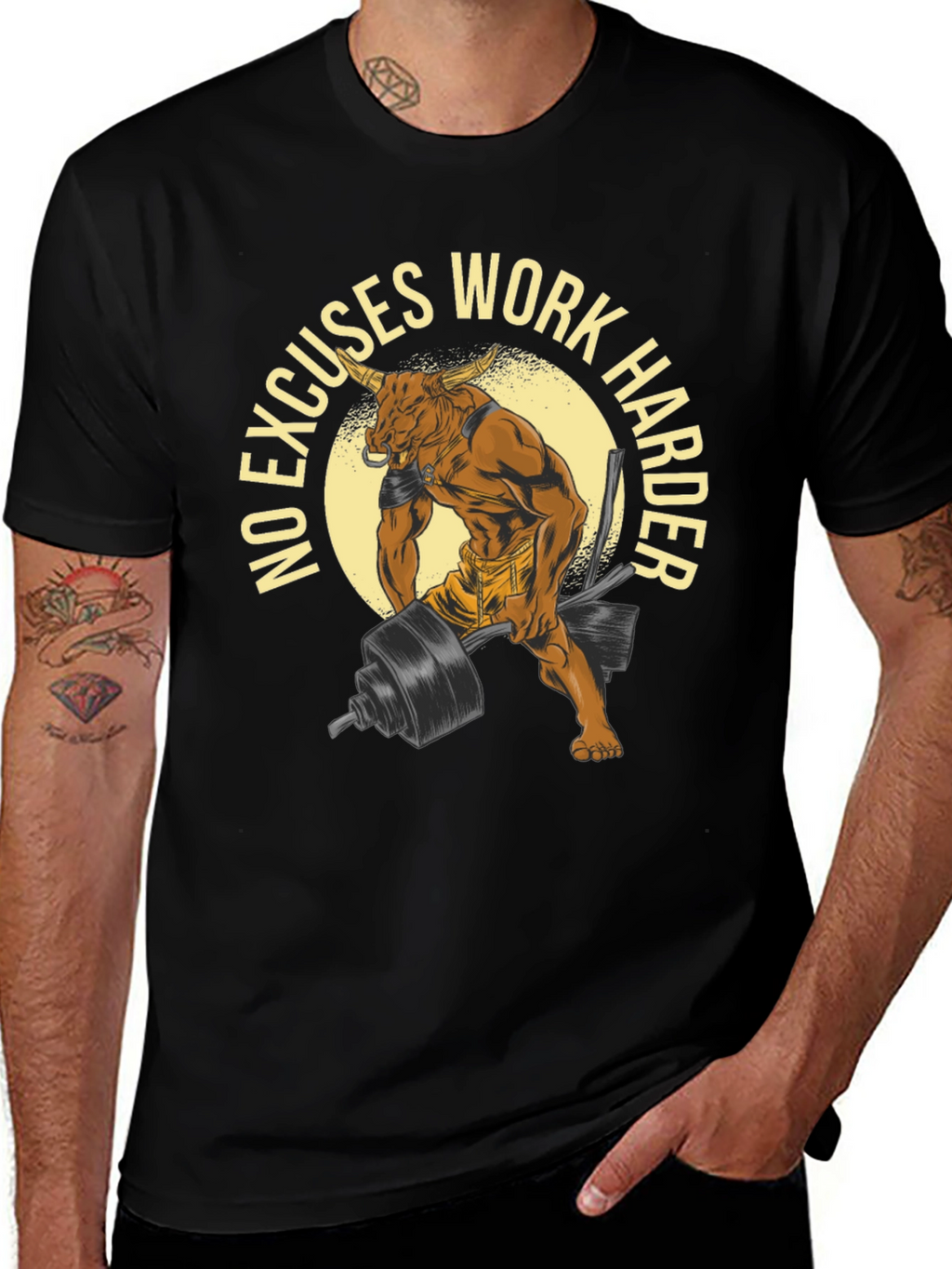 No Excuses Work Harder Bull Gym T-Shirt