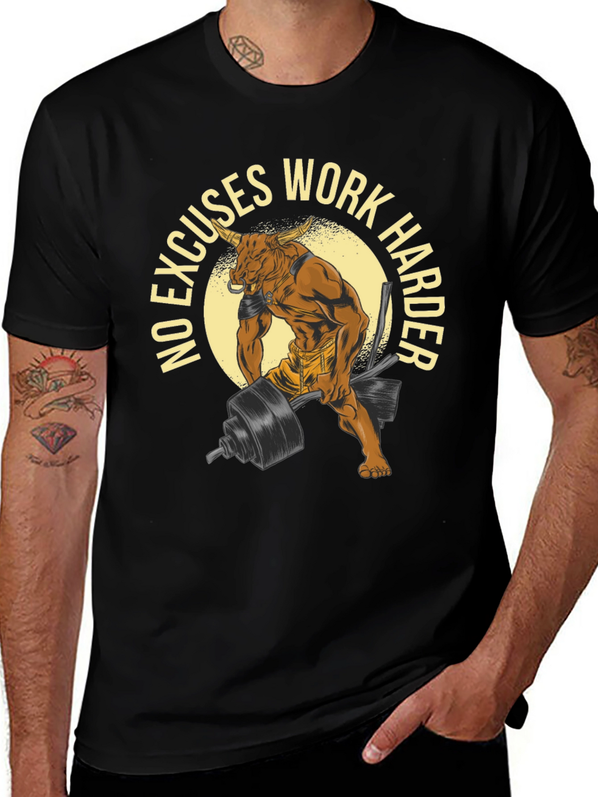 No Excuses Work Harder Bull Gym T-Shirt
