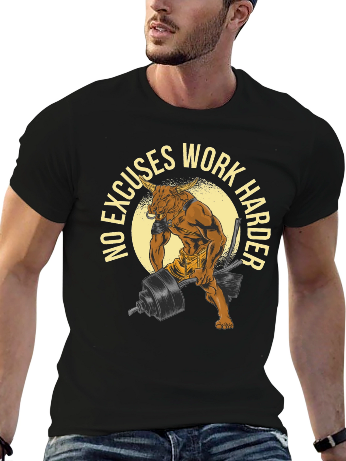 No Excuses Work Harder Bull Gym T-Shirt