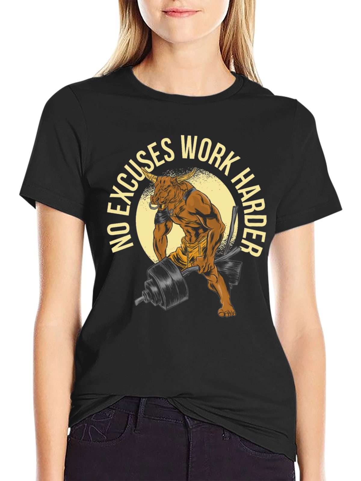 No Excuses Work Harder Bull Gym T-Shirt