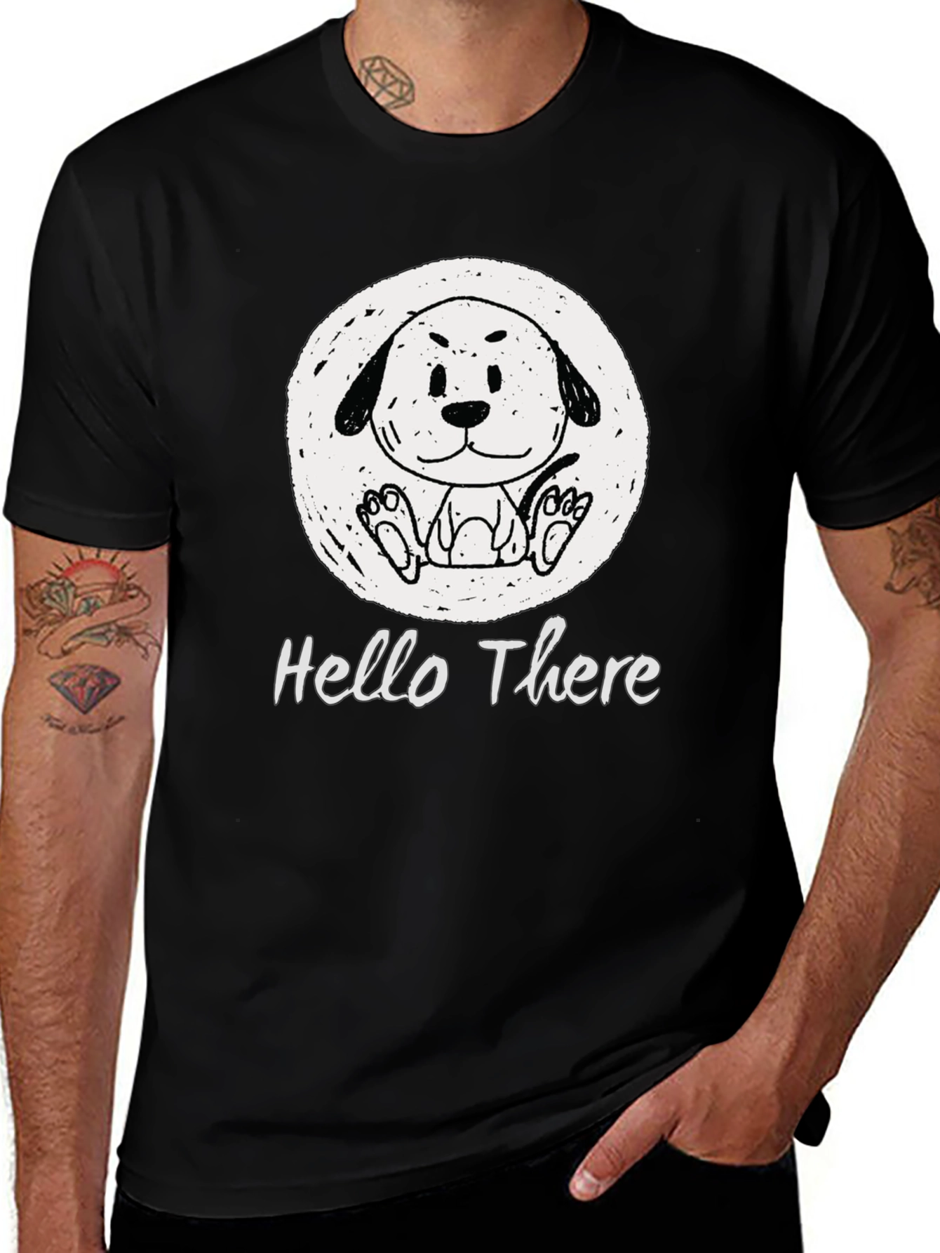 Cute Doodle Dog Graphic Tee - Hello There