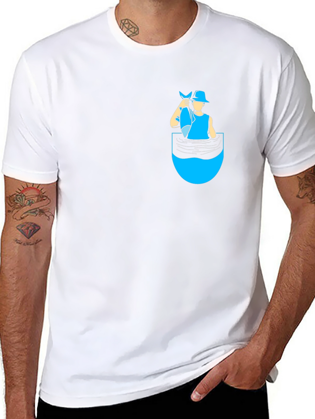 Fisherman Pocket T-Shirt - Novelty Graphic Tee