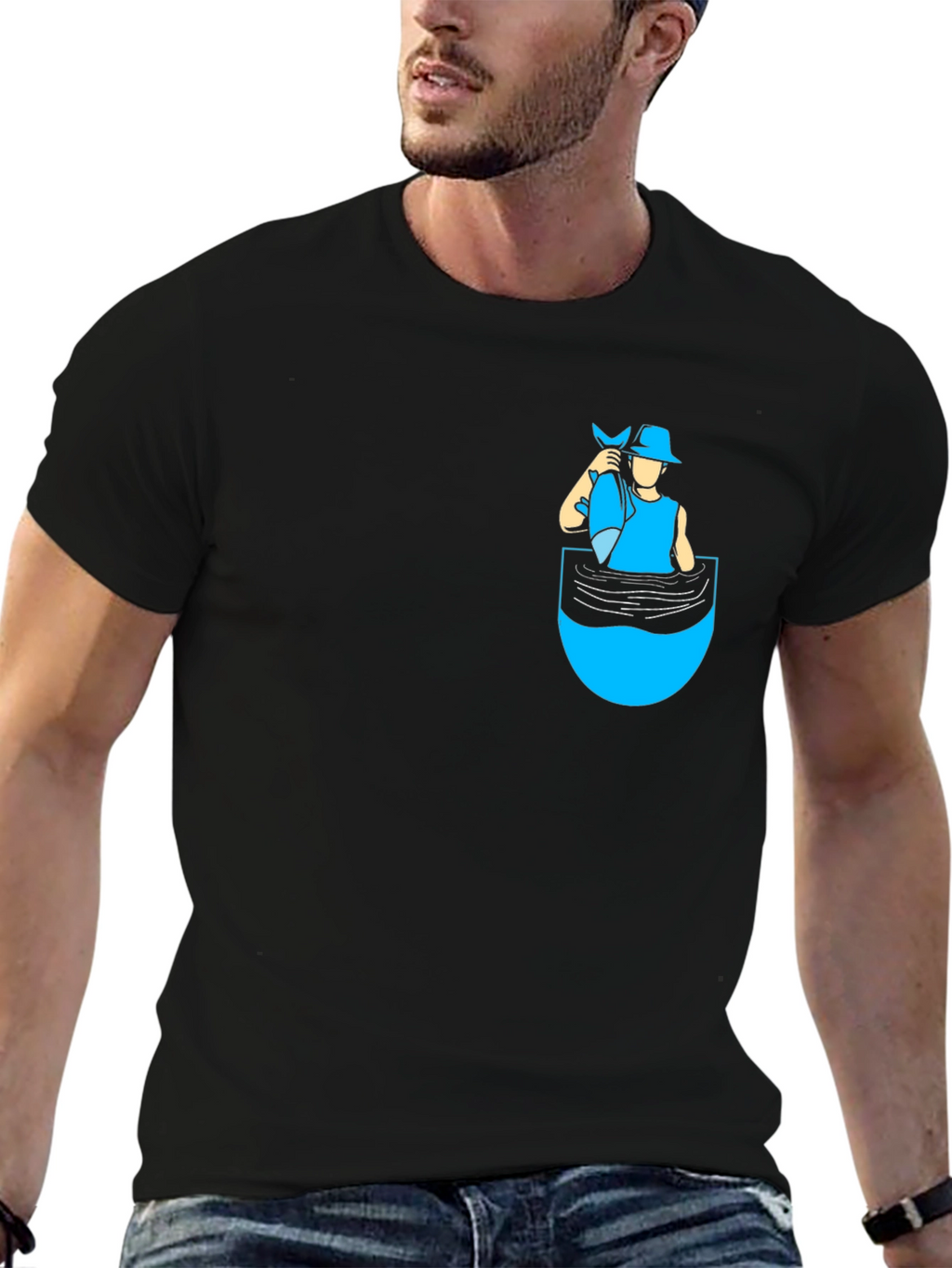 Fisherman Pocket T-Shirt - Novelty Graphic Tee
