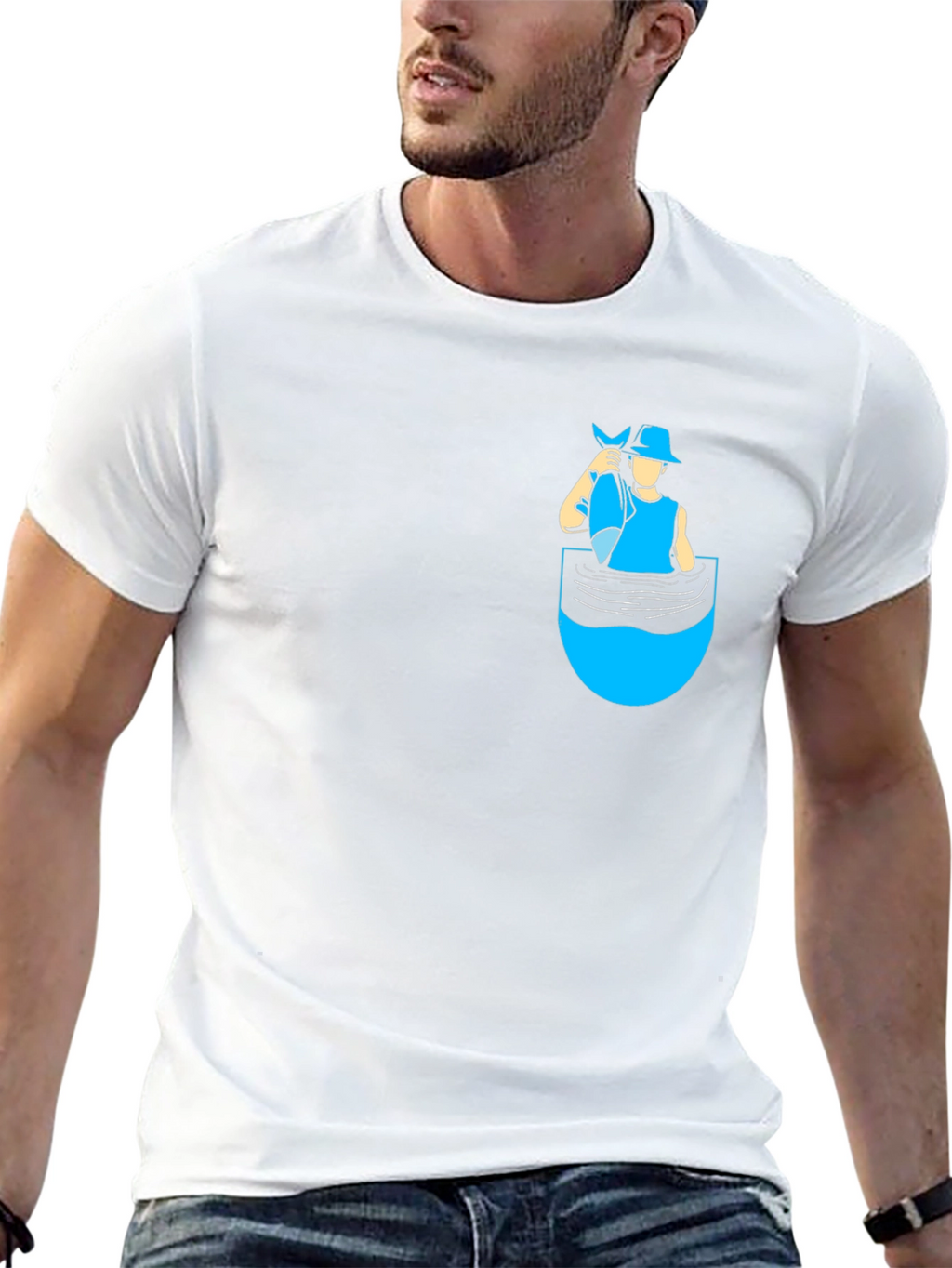 Fisherman Pocket T-Shirt - Novelty Graphic Tee