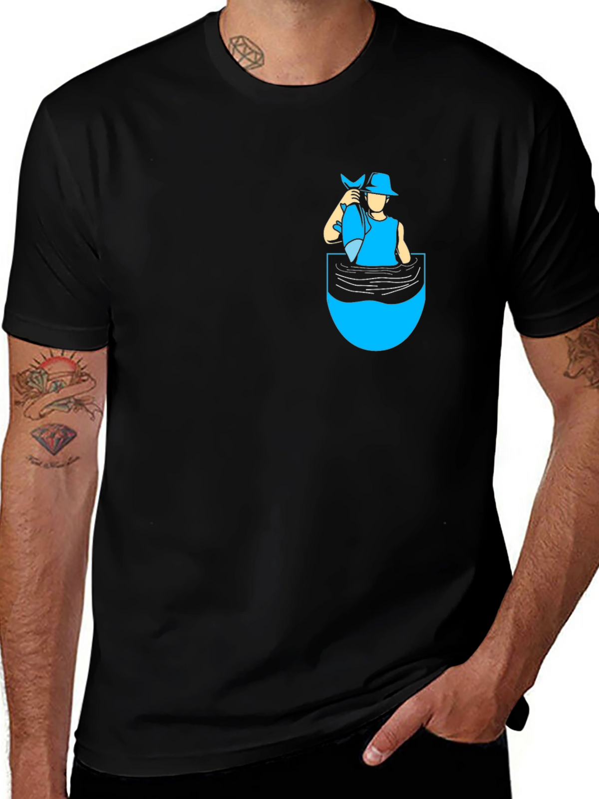 Fisherman Pocket T-Shirt - Novelty Graphic Tee