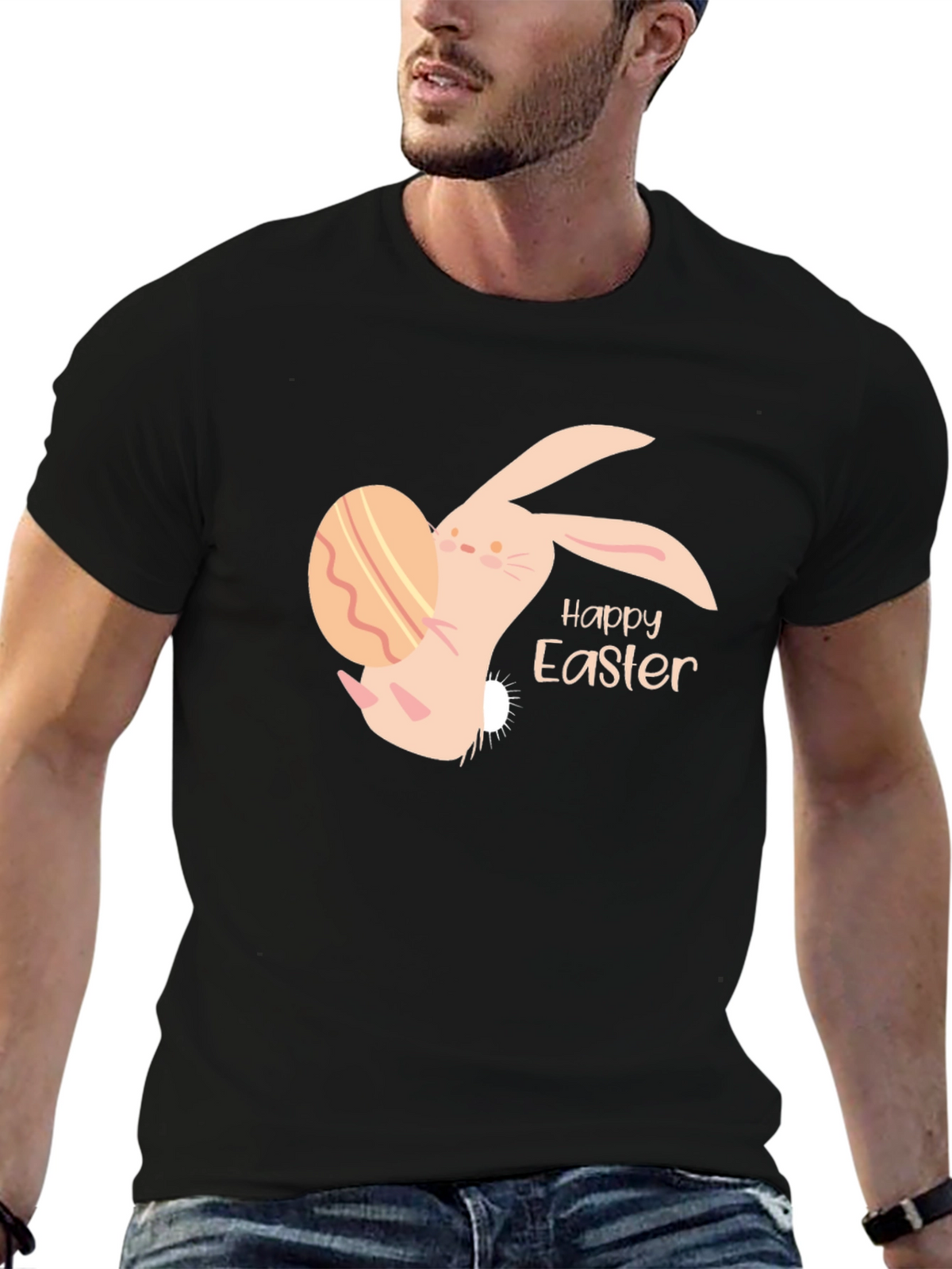 Happy Easter Bunny Egg Graphic Tee - Black