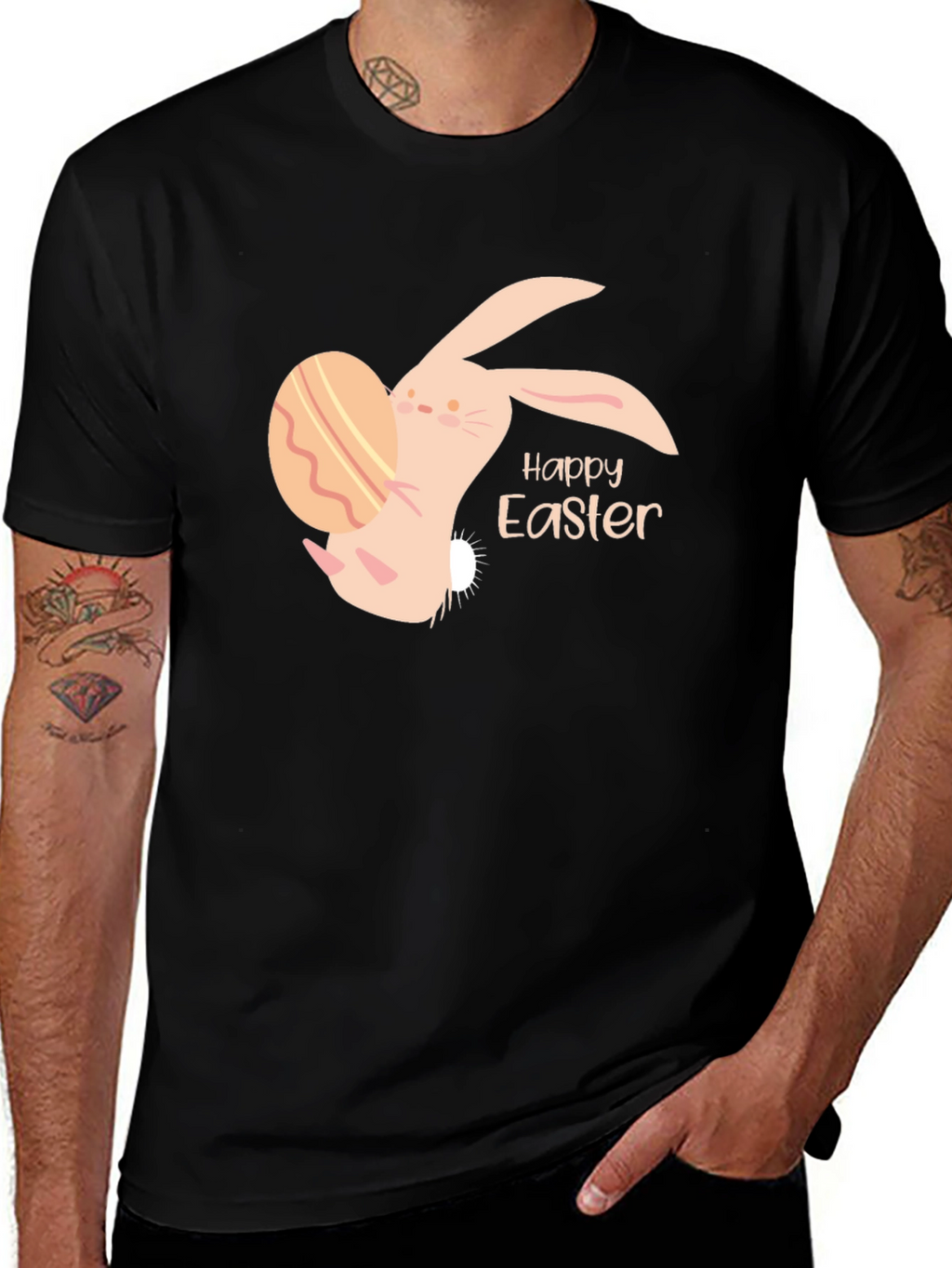 Happy Easter Bunny Egg Graphic Tee - Black