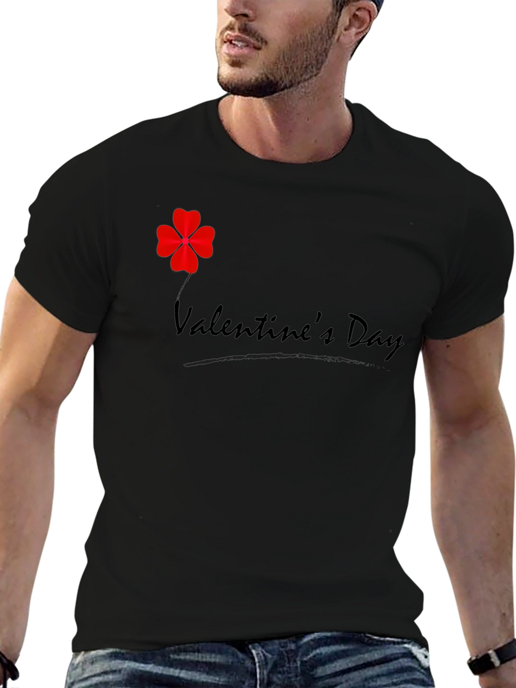 Valentines Day Clover T-Shirt - Mens Black Tee